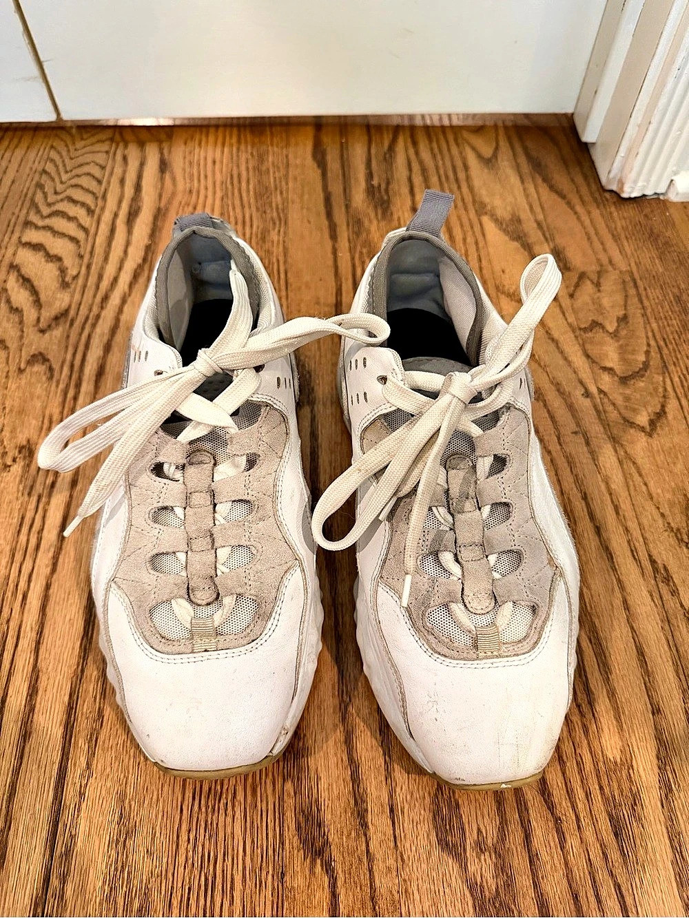 Acne Studios Manhattan Leather Sneakers in White & Gray